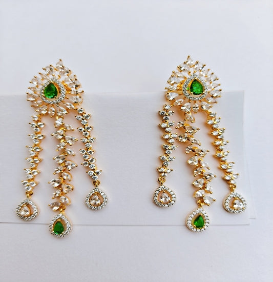 Celestial Cascade – Green Teardrop & Diamond Dangler Earrings