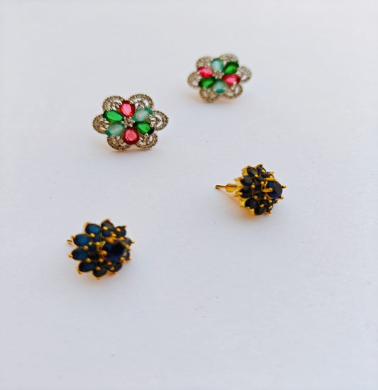 Multicolour Floral Studs + Midnight Blue Cluster Studs