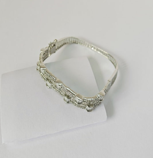Elegant Silver American Diamond Bracelet - Rectangular Shape