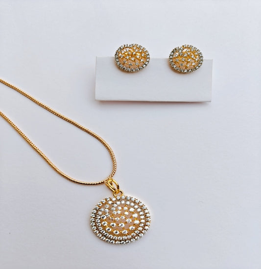 Stud Style Gold-toned American Diamond Pendant and Earring Set