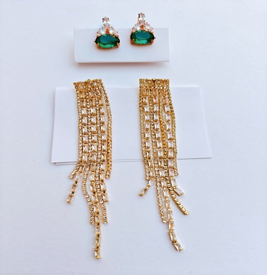 Emerald Studs + Gold Strand Dangler