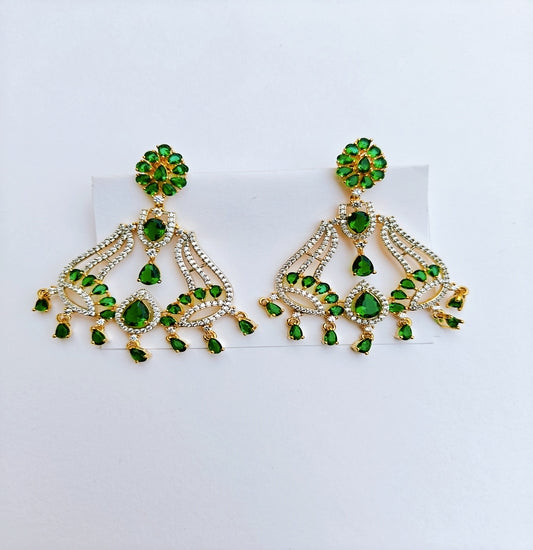 Emerald Bloom Chandelier – Green Stone & Diamond Statement Earrings