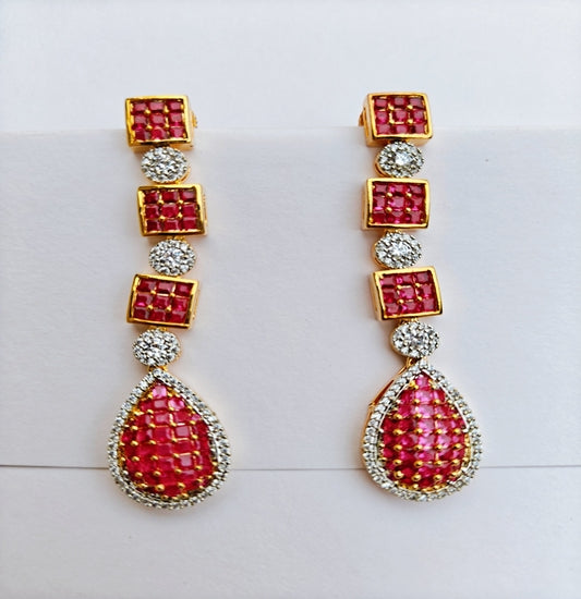 Royal Ruby Cascade – Teardrop Dangler Earrings with Diamond Accents