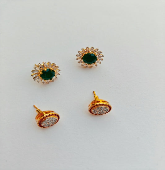 Green Sunburst Studs + Gold Glitter Rounds