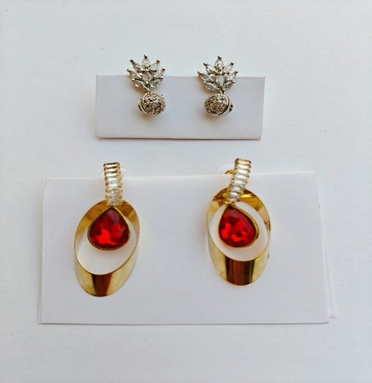 Silver Leaf Drops + Red Teardrop Danglers