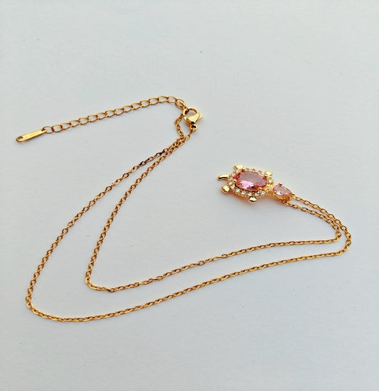 Elegant Gold-toned Chain with Light Pink Gemstone Pendant