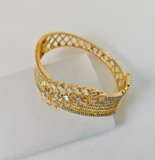 Designer Gold-toned Floral American Diamond Bracelet | Premium Wedding & Festive Wear