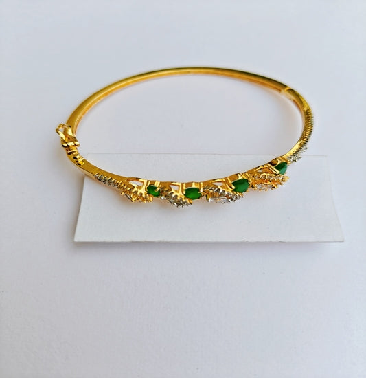 Golden Blossom Emerald-Green Studded American Diamond Bracelet