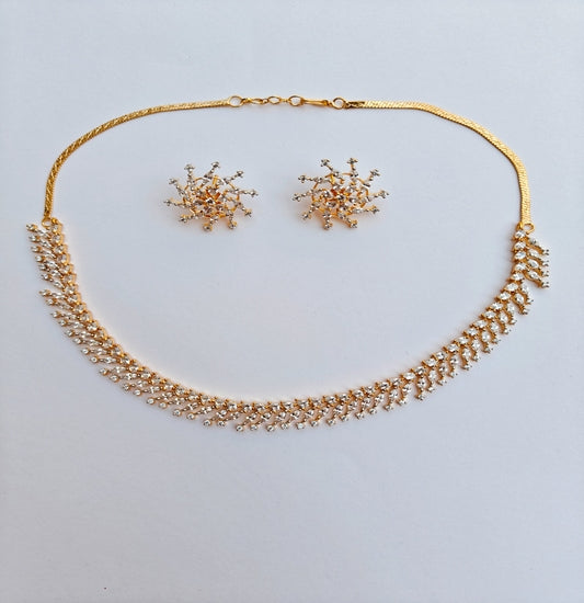 Classic Gold-toned American Diamond Necklace & Earrings Set