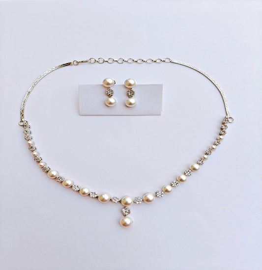 Classic Pearl & American Diamond Necklace & Earrings Set