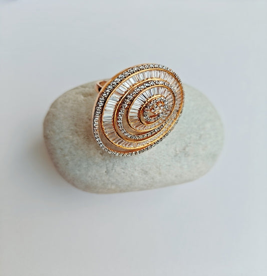 Luxe Orbit Gold-toned American Diamond Ring