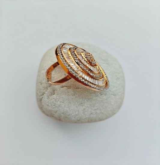 Luxe Orbit Gold-toned American Diamond Ring