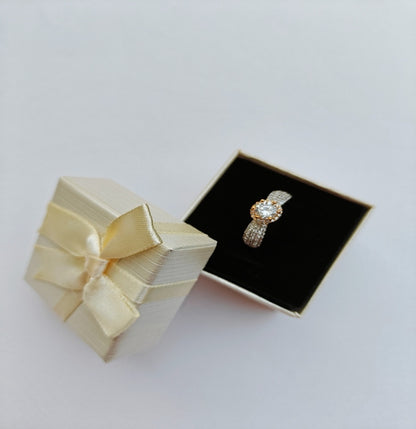 Elegant Gold-Toned Solitaire Ring with Sparkling American Diamonds