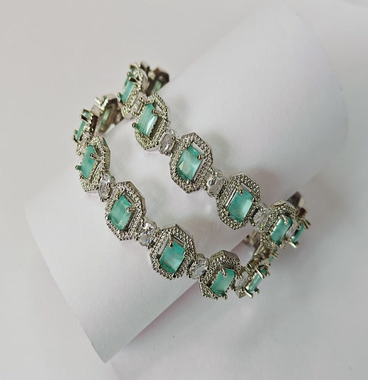 Elegant Light Green Stone Vintage Bangles