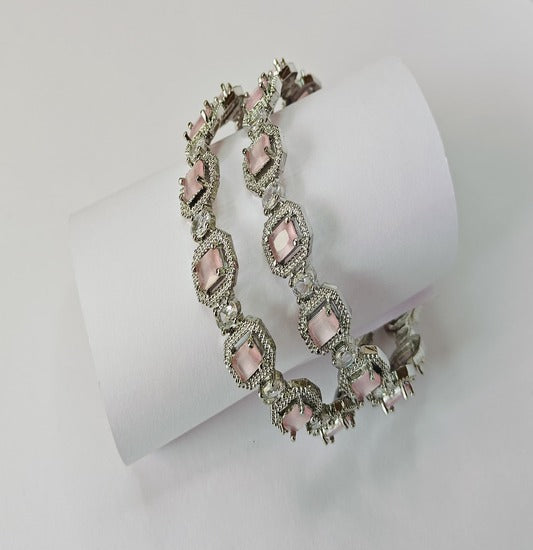 Stylish Light Pink Stone Vintage Bangles