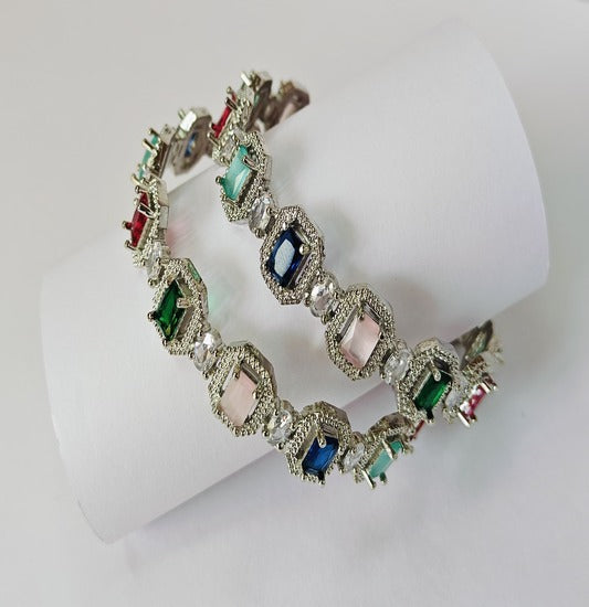 Classic Bangles with Multi-Colour Stones