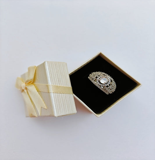 Exquisite American Diamond Ring with Dome Design & Central Sparkle