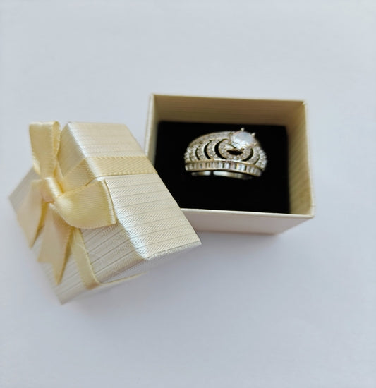 Elegant Marquise-Cut Statement American Diamond Ring with a Baguette and Rount Accent Stones