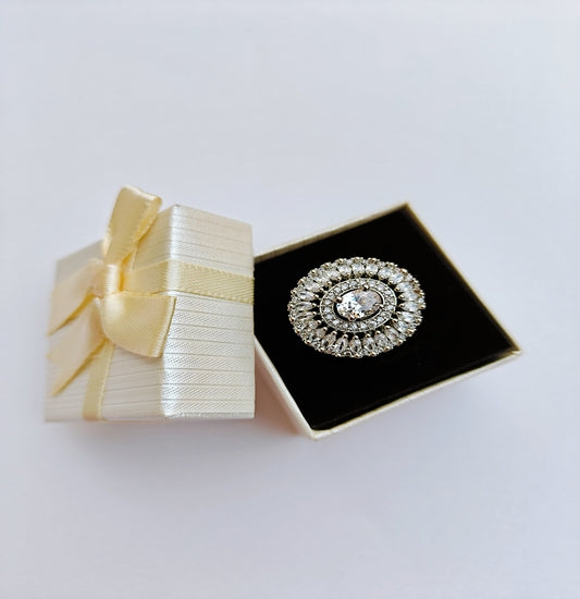 Sterling Silver Parasol-Inspired American Diamond Ring – Sparkling Statement